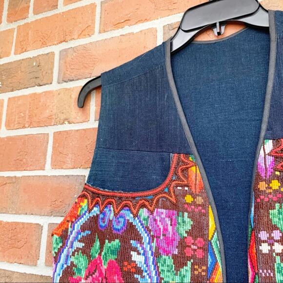 Vintage Cross Stitch Handmade Vest Bright Embroidered Floral Rose Medium - Picture 4 of 6